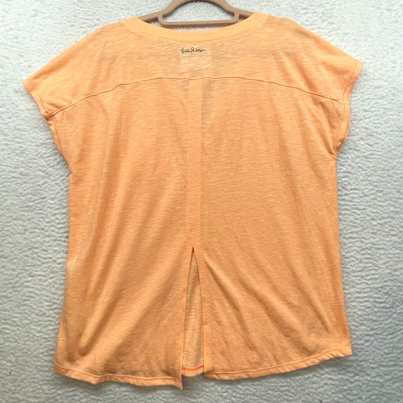 Lilly Pulitzer Shirt Womens Medium Orange Brodie Top Luxletic Melon Glow V Neck - Picture 2 of 11
